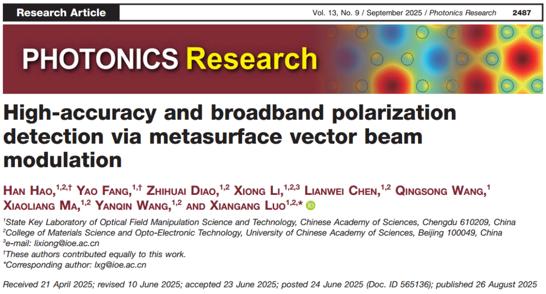 Photonics Research_中国科学院光电技术研究所罗先刚_基于超表面矢量光束调制的高精度宽带偏振探测