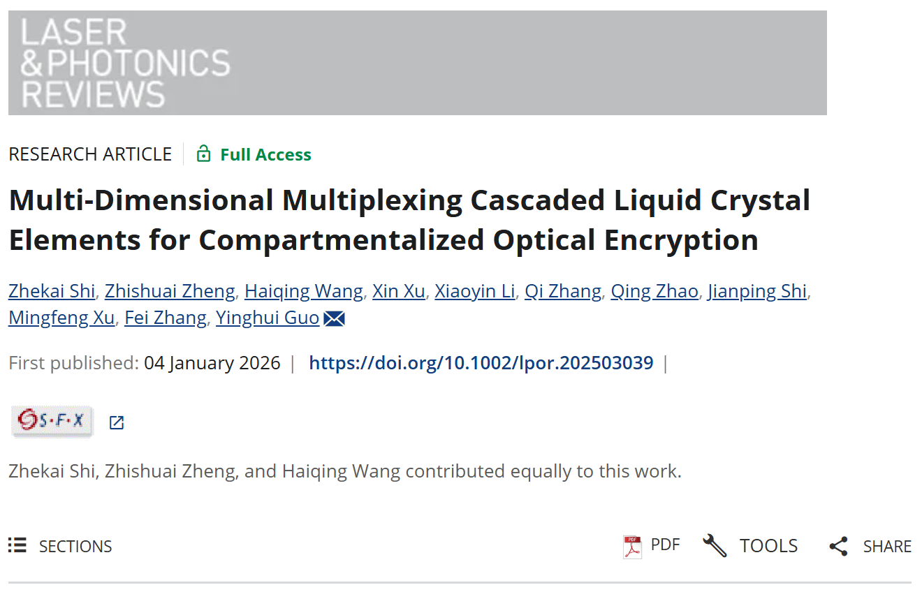 [顶刊速览 774] 中科院光电所郭迎辉团队最新《LPR》：用于分隔式光加密的多维复用级联液晶元件